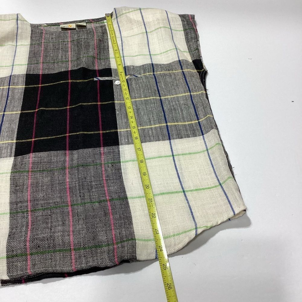 Vintage Liz Claiborne Linen Blouse Size 12 Black White Gray Plaid Grid Print - Picture 7 of 9